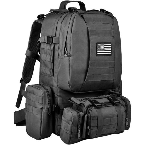 Men's Tactical Backpack Rucksack Assault Pack Detachable Molle Bag, Black, 60L